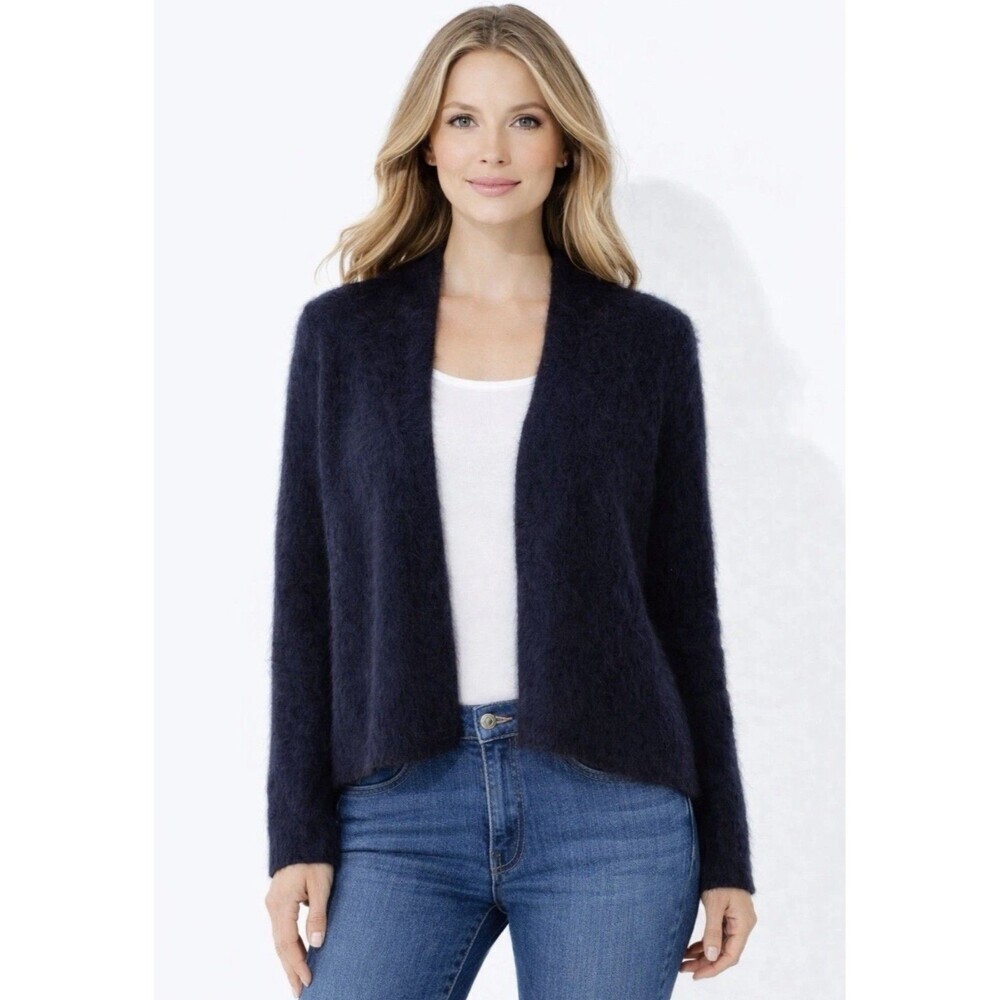 Eileen Fisher Womens Black Size S Mohair Wool Blend Open Front Cardigan Cozy